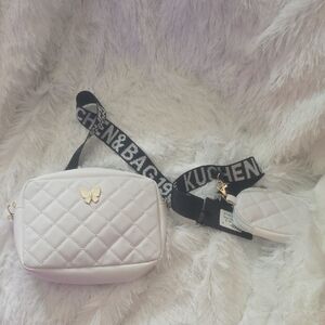 Quilted White Crossbody Bag with Butterfly Accent